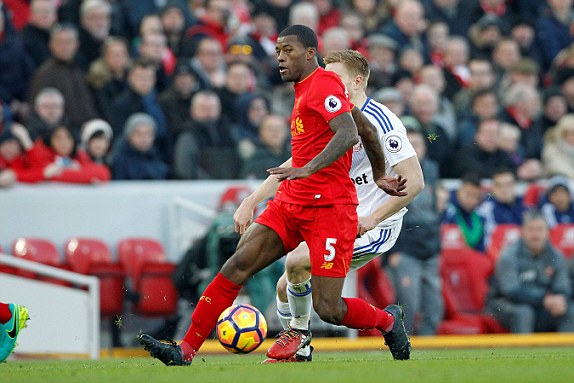 Liverpool's Georginio Wijnaldum (5) during the Premier League match between Liverpool and Sunderland at Anfield, Liverpool, England on 26 November 2016. Photo by Craig Galloway.